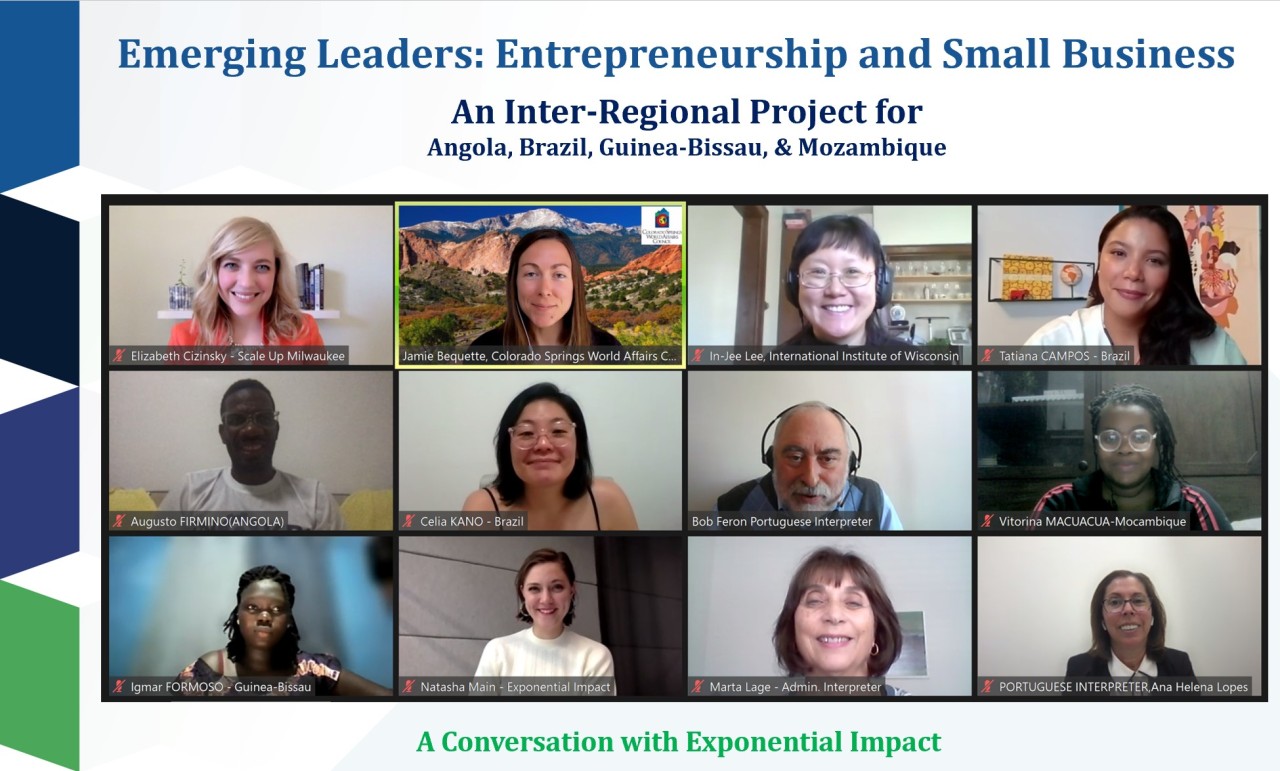 Entrepreneurs and business leaders met with Natasha Main the Executive Director of Exponential Impact. Ms. Main shared her professional work to develop tech startups in Colorado Springs and providing them with the needed resources and expertise to succeed.